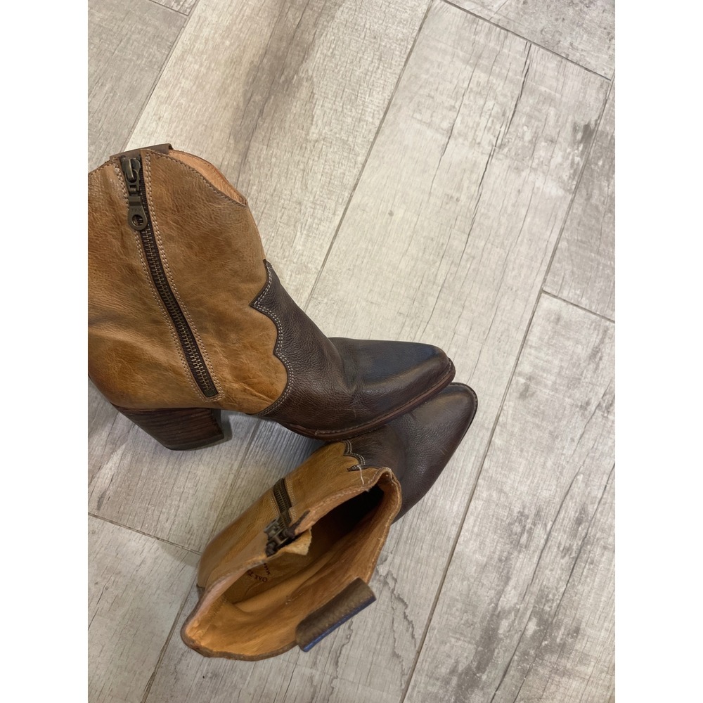 Oak Tree Farms Two Tone Brown Leather Western Ankle Boots Artisan Crafted Size 8 - Picture 7 of 8